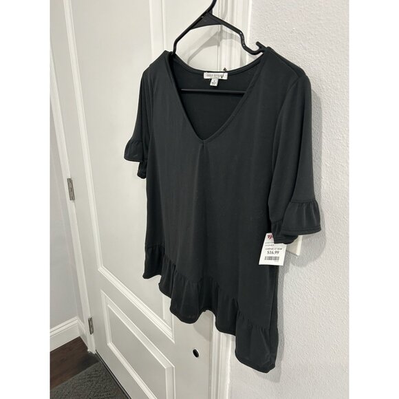 Green Envelope Los Angeles Ruffled Hem Short Sleeve V-Neck Top Black Small NWT - Picture 3 of 10
